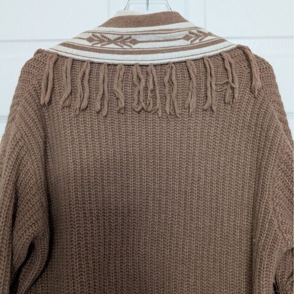 12th Street By Cynthia Vincent Ribbed Fringe Cardigan Womens Size Medium Brown - Picture 7 of 10